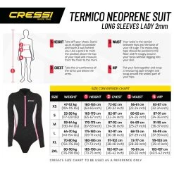 Maillot TERMICO CRESSI Manches Longues Dame 2mm -Magasin De Plongée termico dame manche long ta 2